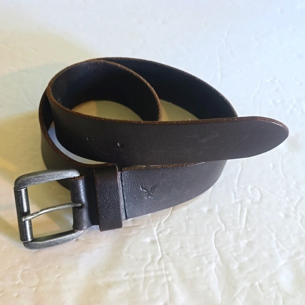 American Eagle Dark Brown Premium Leather Belt Silver Buckle New! Sz.30